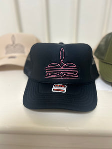 The Boot Stitch Trucker Hat Black-Pink