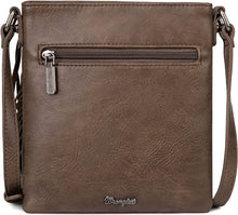 Load image into Gallery viewer, Wrangler Leather Fringe Jean Denim Pocket Crossbody - Brown
