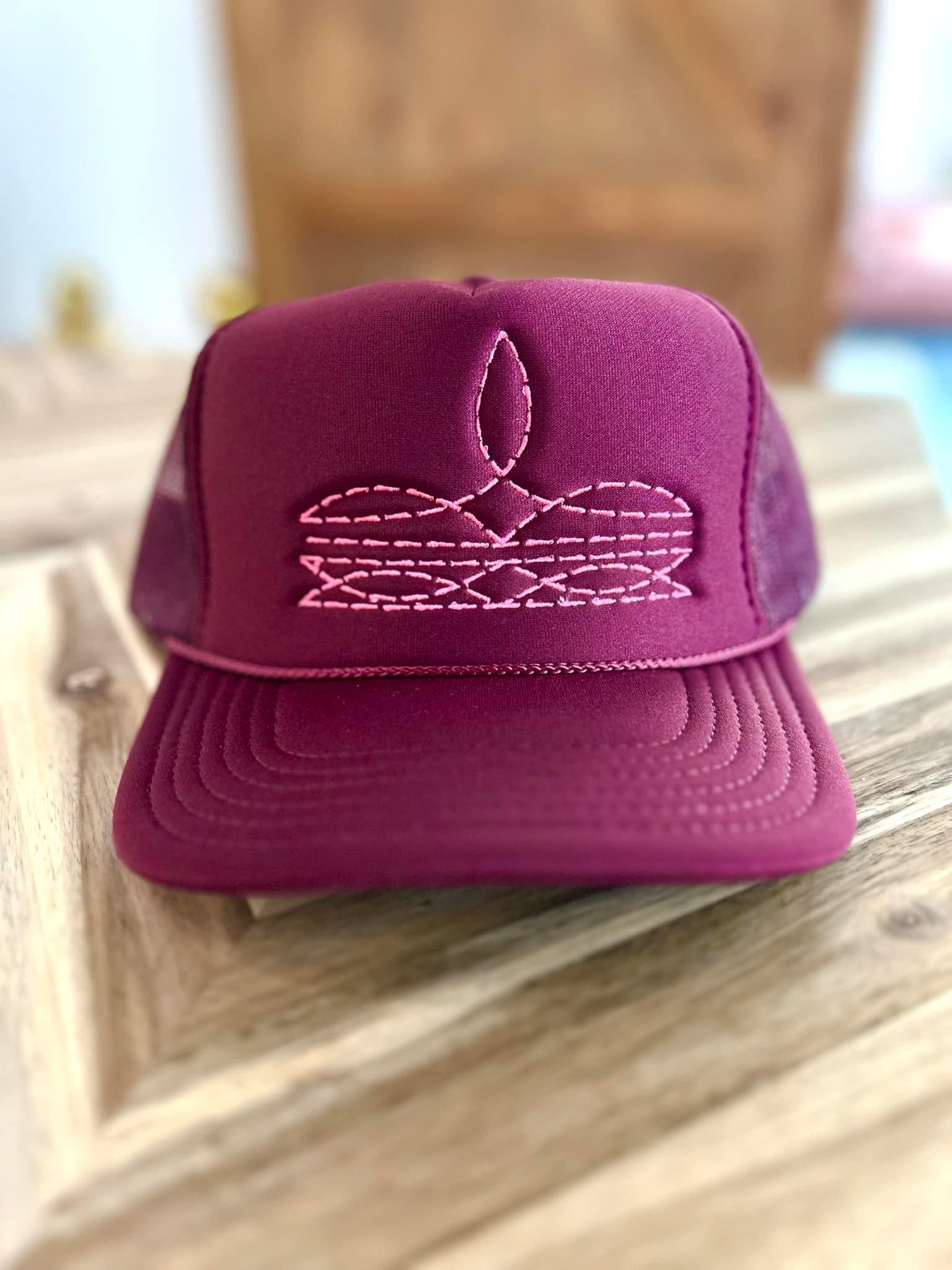 The Boot Stitch Trucker Hat Maroon Hot Pink BSquared Boutique 931