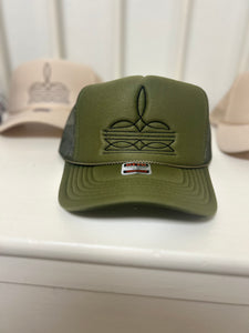 The Boot Stitch Trucker Hat Olive-Black