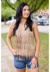 Western Woman Tan Fringe Tank S-XL